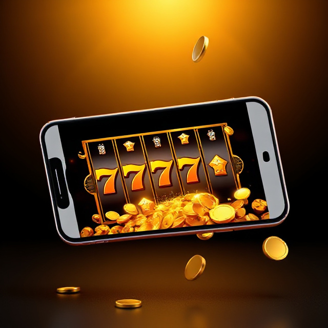 Mobile online slot game on a smartphone with golden coins at M8BET